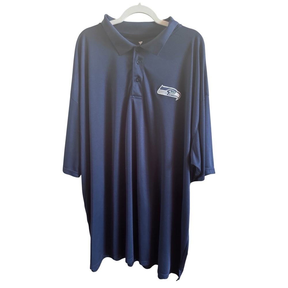 Fanatics Navy Blue Seattle Seahawks Men's Short Sleeve Polo Shirt Big Size 5XL
